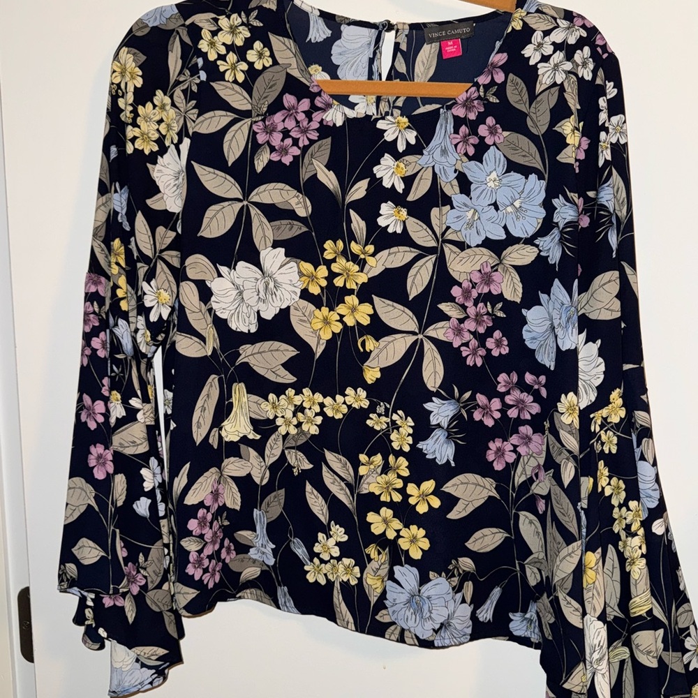 Floral Women's Top - Black with Multicolor Flowers